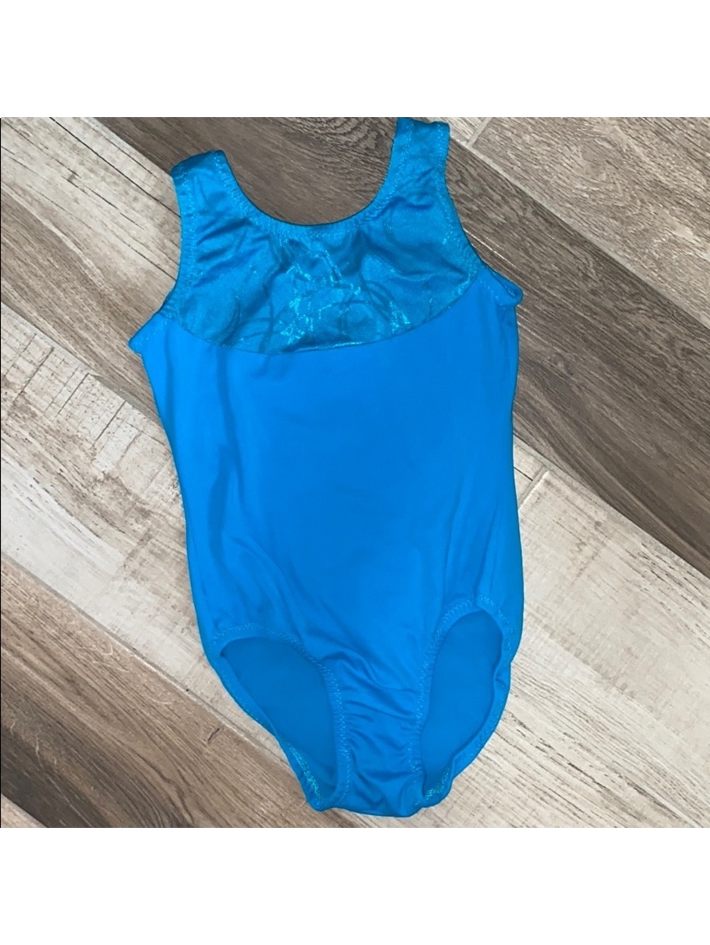 Teal Blue-Green Gymnastics Leotard with Swirl Detailing, EUC CL/AXS no Brand